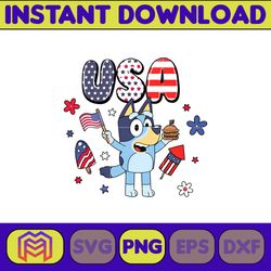 bluey usa character 4th of july png, cartoon 4th of july png, party in usa png, bluey png, birthday, bluey family