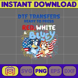 dtf transfers ready to press red white & bluey 4th of july png, cartoon 4th of july png, party in usa png, bluey png