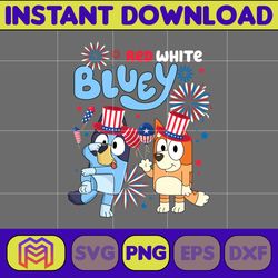 red white bluey 4th of july png, cartoon 4th of july png, party in usa png, bluey png, birthday, bluey family