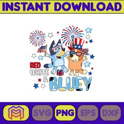 red white bluey 4th of july bluey png, cartoon 4th of july png, party in usa png, bluey family, sublimation designs