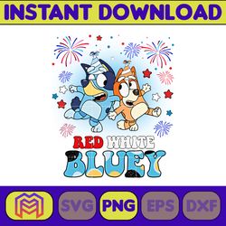 red white bluey 4th of july png, blue dog 4th of july png, cartoon 4th of july png, party in usa png, bluey png