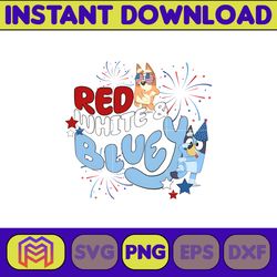 red white bluey happy 4th of july png, cartoon 4th of july png, party in usa png, bluey png, birthday, bluey family