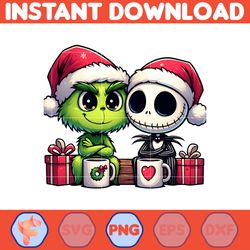 grinch jack skeleton nightmare before christmas png, great christmas sublimation, christmas movie png (10)