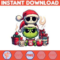 grinch jack skeleton nightmare before christmas png, great christmas sublimation, christmas movie png (11)