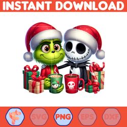 grinch jack skeleton nightmare before christmas png, great christmas sublimation, christmas movie png (13)