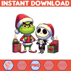 grinch jack skeleton nightmare before christmas png, great christmas sublimation, christmas movie png (3)