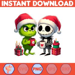 grinch jack skeleton nightmare before christmas png, great christmas sublimation, christmas movie png (6)