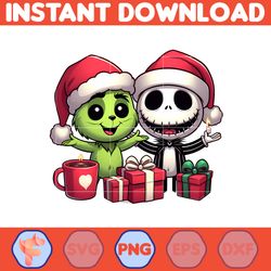 grinch jack skeleton nightmare before christmas png, great christmas sublimation, christmas movie png (8)