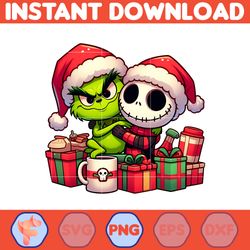 grinch jack skeleton nightmare before christmas png, great christmas sublimation, christmas movie png (9)