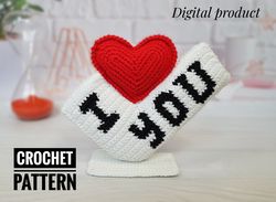 valentine crochet pattern i love you, valentines day decor, red heart amigurumi crochet pattern, wedding souvenir