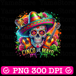 western mexica fiesta skull with sombrero png sublimation design, cinco de mayo png,sombrero png