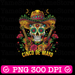 cinco de mayo skull playing guitar svg,png,cinco de mayo skull png/svg, sublimation design