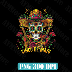 cinco de mayo skull playing guitar svg,png,cinco de mayo skull png/svg, sublimation design