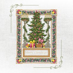 christmas cheer: embellished tree with holly border cross-stitch