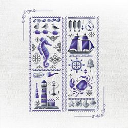 nautical adventure cross-stitch collection - coastal embroidery with seashells & sailboats