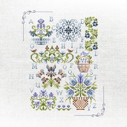handmade garden-inspired a to z cross-stitch design - floral alphabet embroidery