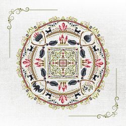 intricate mandala halloween cross stitch pattern with detailed stitching guide