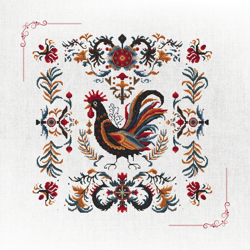 rustic rooster & florals embroidery pattern for vintage-inspired stitching