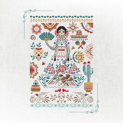 cultural heritage cross-stitch template, vibrant day of the dead handicraft pattern, mexican folk art