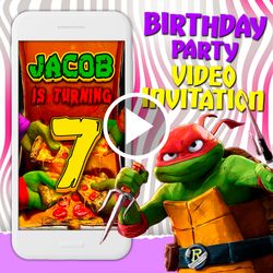 ninja turtles video invitation, tmnt birthday party animated invite, mobile digital custom video evite, e invitation