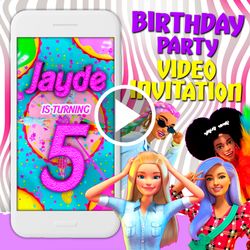 barbie video invitation, dolls birthday party animated invite, girly mobile digital custom video evite