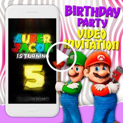 super mario bros movie video invitation, mario birthday party animated invite, nintendo mobile digital custom video