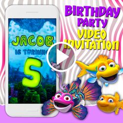 splash and bubbles video invitation, fish birthday party animated invite, under sea mobile digital custom video evite