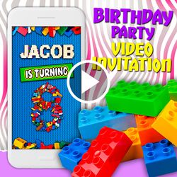 lego video invitation, bricks building blocks birthday party animated invite, mobile digital video invitation, e invite