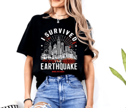 i survived the nyc earthquake minimalist style cityscape vintage unisex classic tee, new york city earthquake 2024 png,