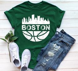 vintage boston basketball citiscape classic forest green png, boston basketball team retro png, american basketball