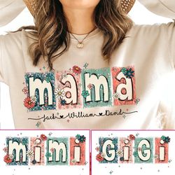 floral mama mimi bundle png, auntie flower glitter png, gigi flower with kids names, mamaw floral, mama floral png, moth