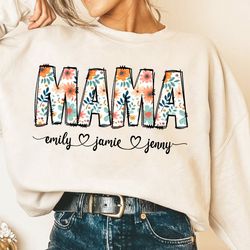 floral mama png, mama flower glitter png, mama flower with kids names, mama floral, custom mama groovy png, mother's day