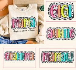 mama dalmatian png, mothers day dalmatian bundle png, grandma auntie dalmatian dots, custom mama with kids name design,