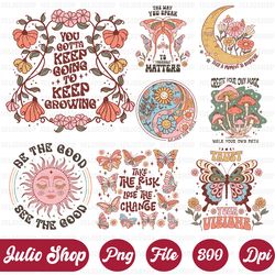 retro bundle png, flower floral png, boho good vibes png, groovy sublimation, vintage positive quote, distressed hippie