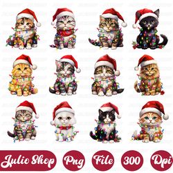 christmas cats clipart, pngs,digital download, commercial use, mixed media, digital paper craft, watercolor clipart
