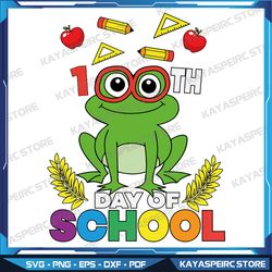 100th day of school frog svg, 100 days smarter teacher kids gift svg, 100 days of school time flies frog