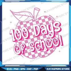 cute 100th day pink teacher women girls svg, 100 days of school svg, retro 100 days of school svg, retro apple svg