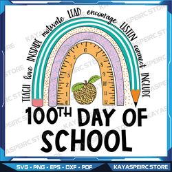 100th day of school teacher svg, 100 days smarter rainbow svg, leopard teachers sublimation, designs downloads