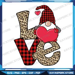 cute gnomes valentines love leopard plaid couple matching svg, valentine love svg, leopard buffalo plaid gnome heart