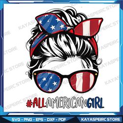 all american girl 4th of july png, women messy bun usa flag png, fourth of july png, girl, woman, messy bun