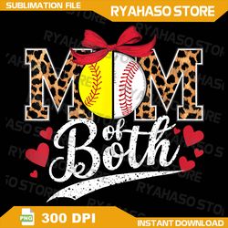 mom of both leopard png, mom baseball softball mother's day women png, hand drawn, sports png, softball, baseball png