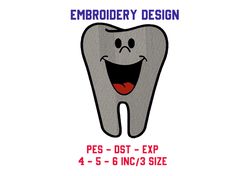 tooth embroidery designs, teeth embroidery design, machine embroidery design, 3 sizes