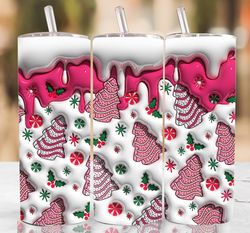 3d pink christmas tree cakes inflated tumbler wrap, christmas snack cakes puffy tumbler, xmas coffee puffy tumbler, milk