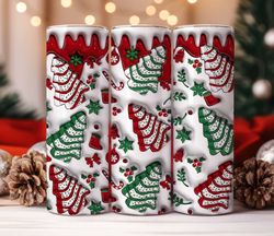 3d christmas tree cakes inflated tumbler wrap, christmas puff tumbler, xmas coffee puff tumbler, digital download png, 3