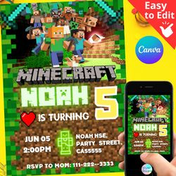 minecraft game birthday invitation template