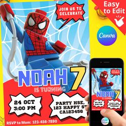 lego spiderman birthday invitation template