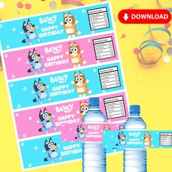 bluey birthday water bottle labels printable