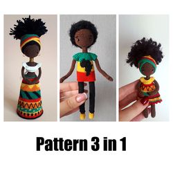 3 pattern in 1 african crochet doll in national costume