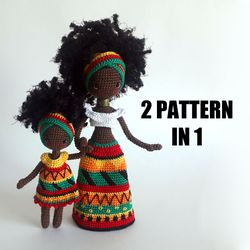 2 pattern in 1 african crochet doll in national costume tutorial african mom and daughter