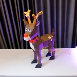 reindeer papercraft 3d rudolph paper craft pdf, svg template, low poly paper sculpture diy christmas polygonal animals m